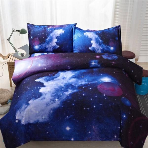 (A, Sarung Bantal (hanya satu)) Set Sarung Duvet Galaxy 3D, Sarung Bantal, Single, King, Semua Ukuran